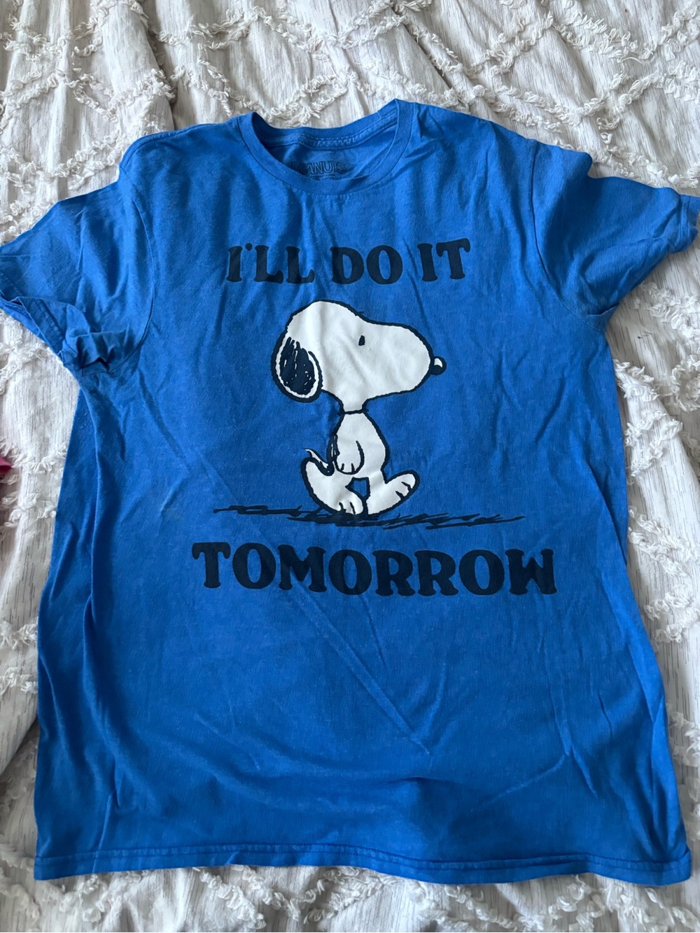 Peanuts Snoopy I’ll Do It Tomorrow Blue Graphic T-Shirt M